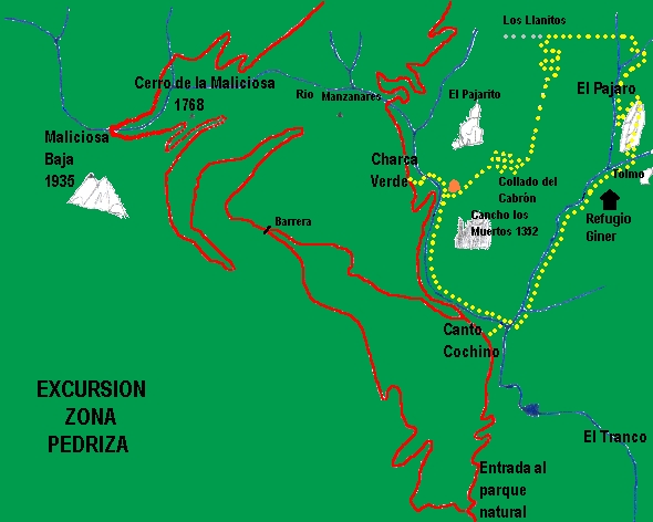 Ver descripcin de ruta: Canto Cochino, Charca Verde, Collado del Cabrn, Los Llanitos, El Pajaro, El Tolmo, Canto Cochino. La Pedriza.