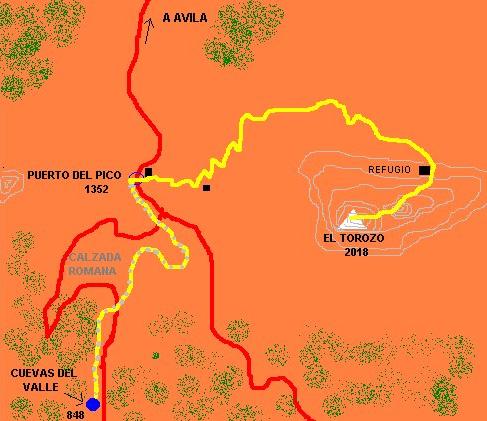 Mapa senderismo, ruta PUERTO DEL PICO Y EL TOROZO
